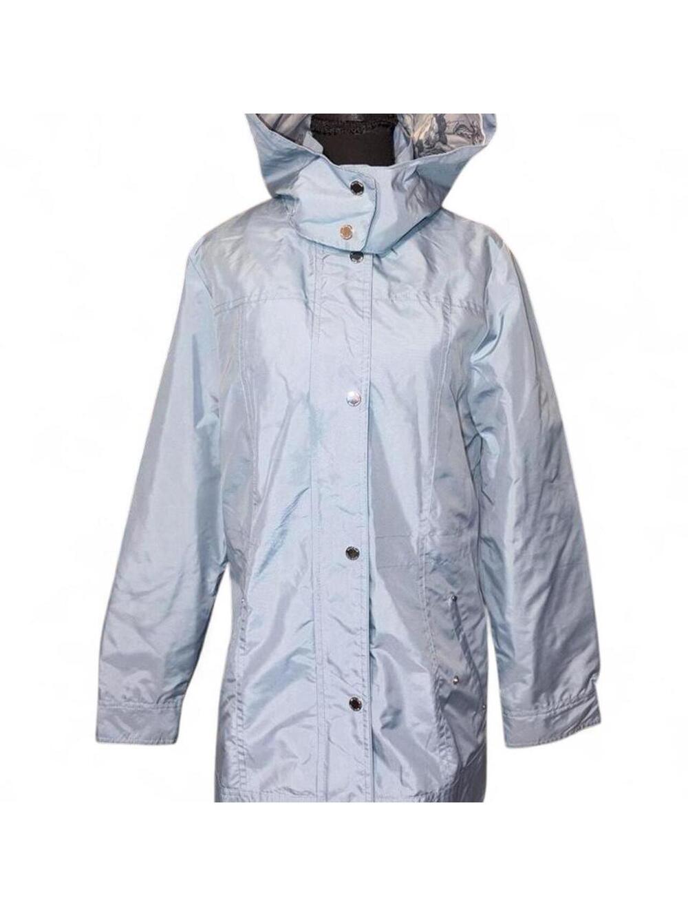 Nicole Miller Floral Lined Anorak Hooded Rain Jacket Light Blue Coat Size Medium
